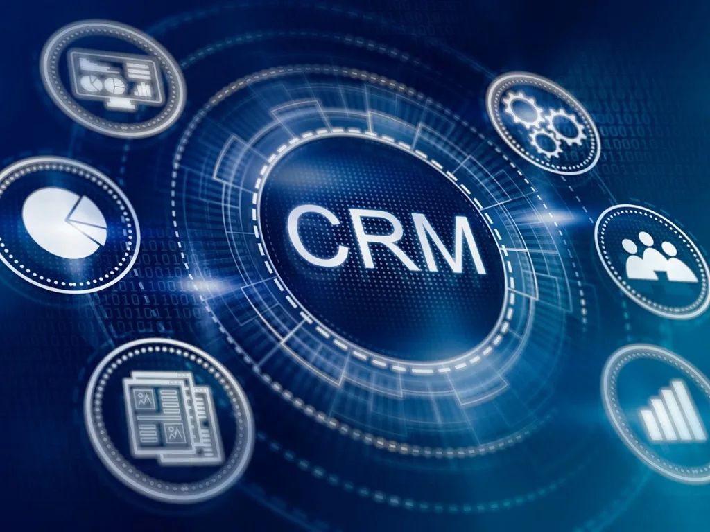 crm customer relationship management concept clients support software and online marketing