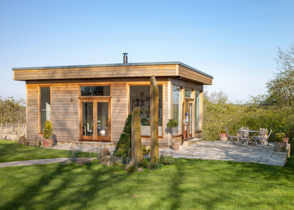 office in the garden around grass